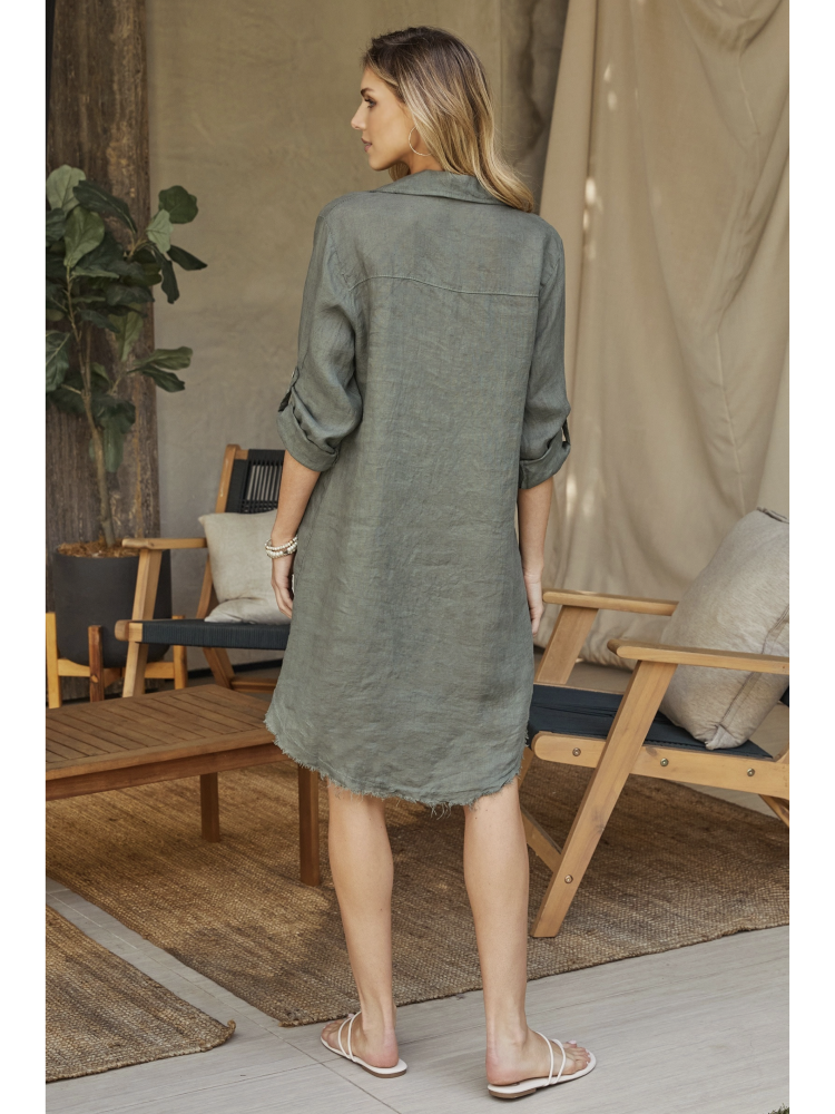 Linen Button Down Mid-Length Dress - by Milio Milano®