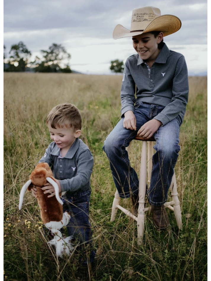 Logan Jnr - Grey Sky Contrast Long Sleeve Polo - Baby & Toddler