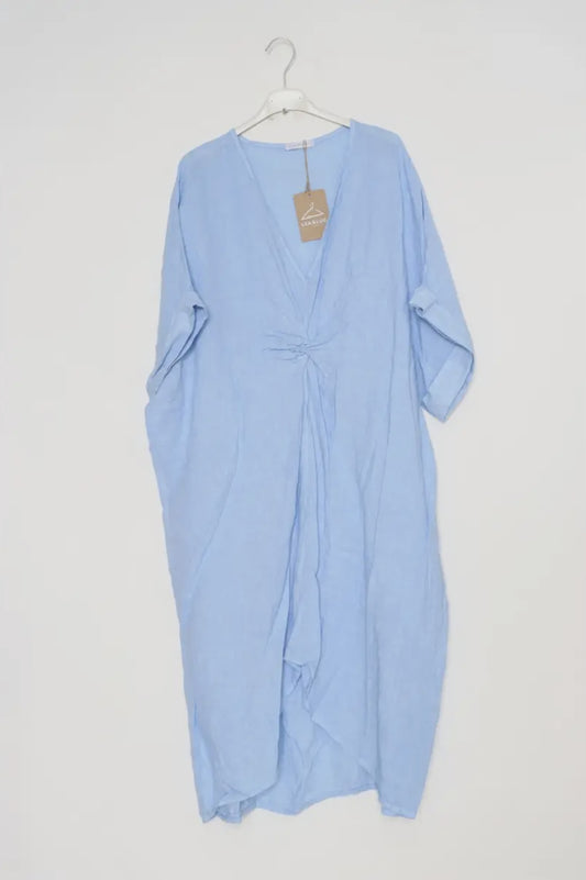 Long Dress with V-Neck 100% Linen - By LEA & LUC®