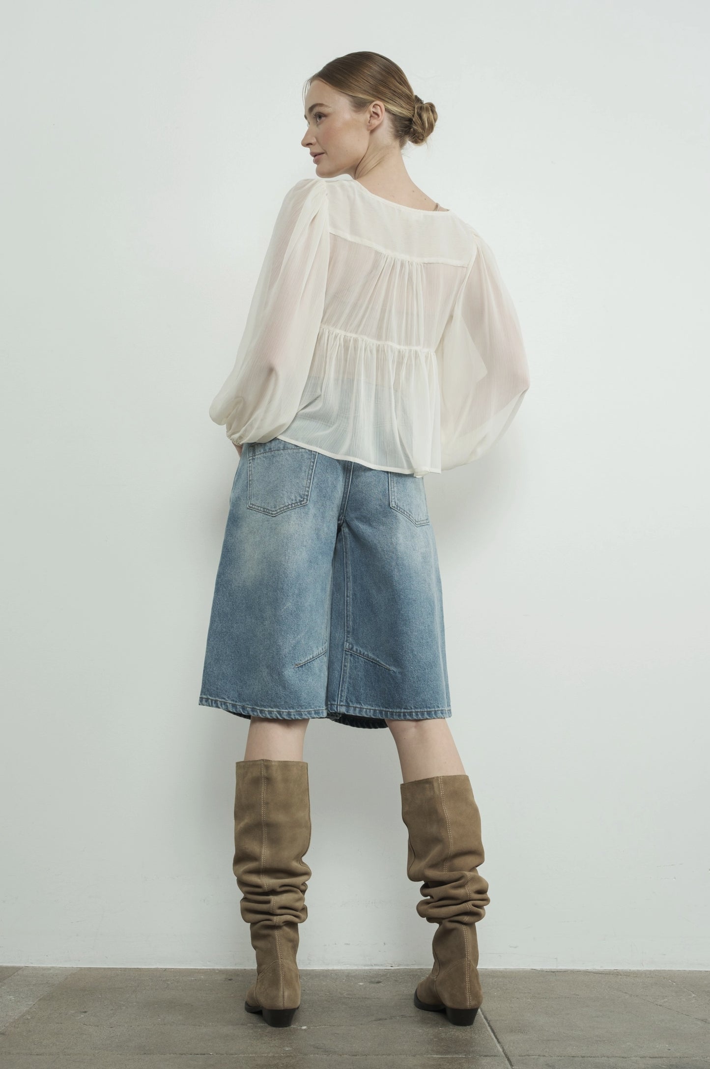 Denim Bermuda Shorts with Yoke Seam MAP3098 - By Aaron & Amber®