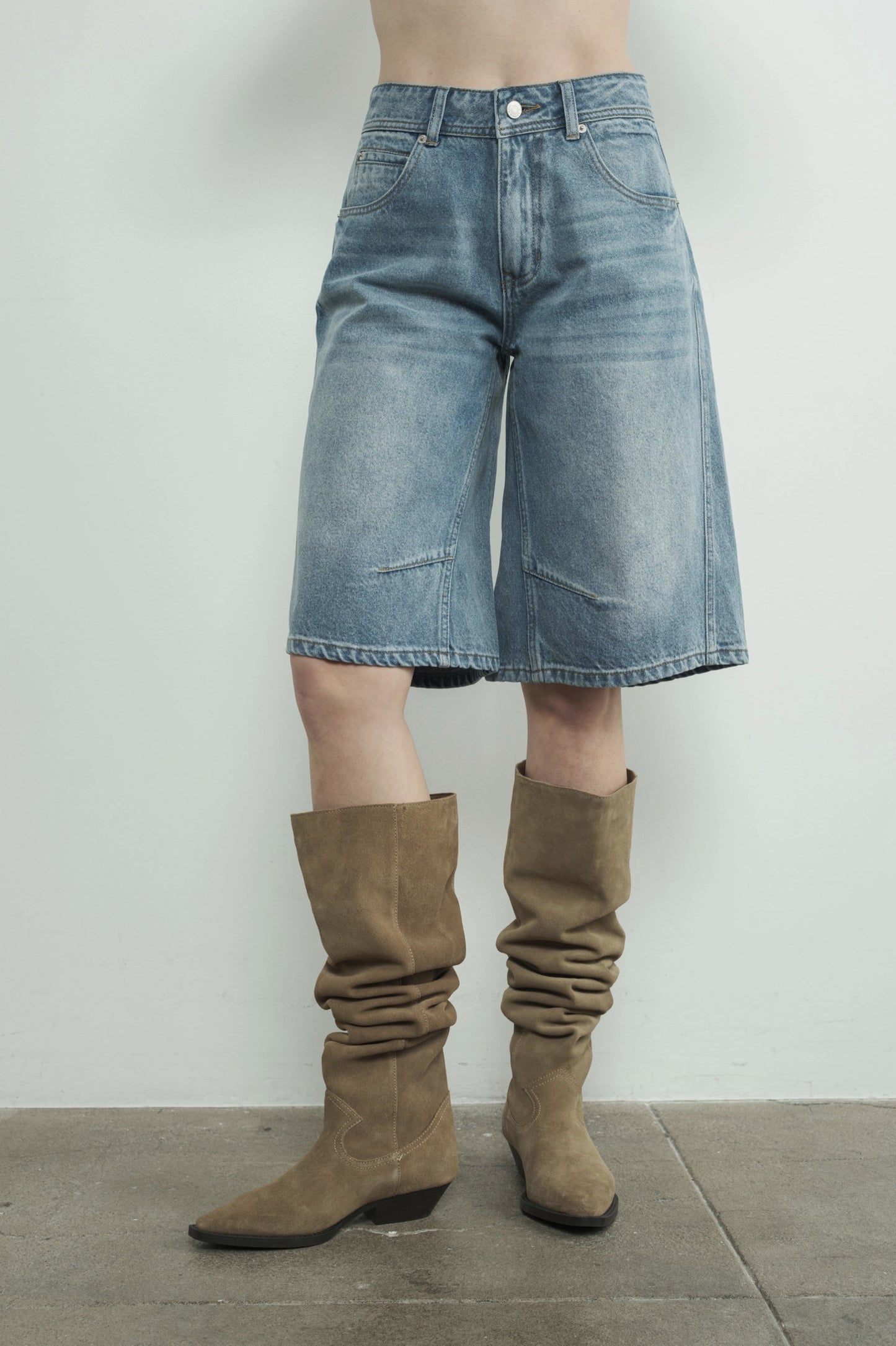 Denim Bermuda Shorts with Yoke Seam MAP3098 - By Aaron & Amber®