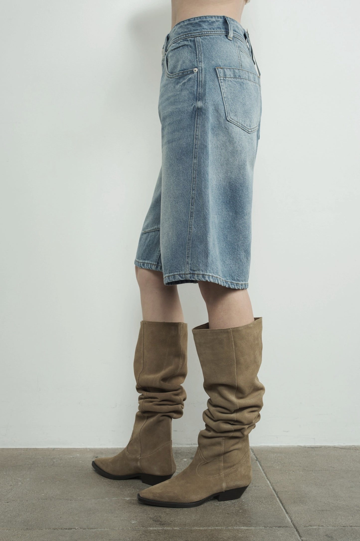 Denim Bermuda Shorts with Yoke Seam MAP3098 - By Aaron & Amber®