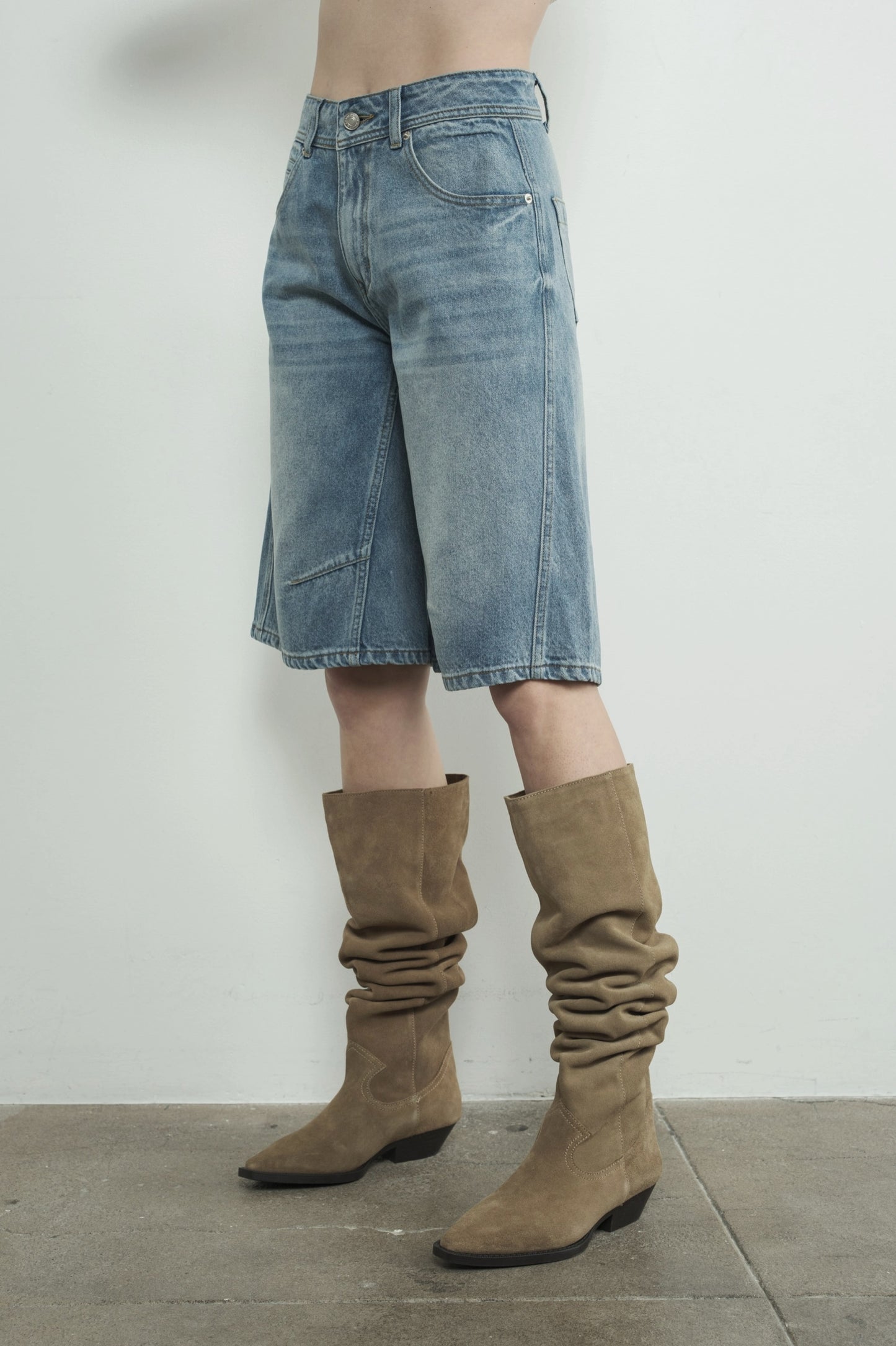 Denim Bermuda Shorts with Yoke Seam MAP3098 - By Aaron & Amber®