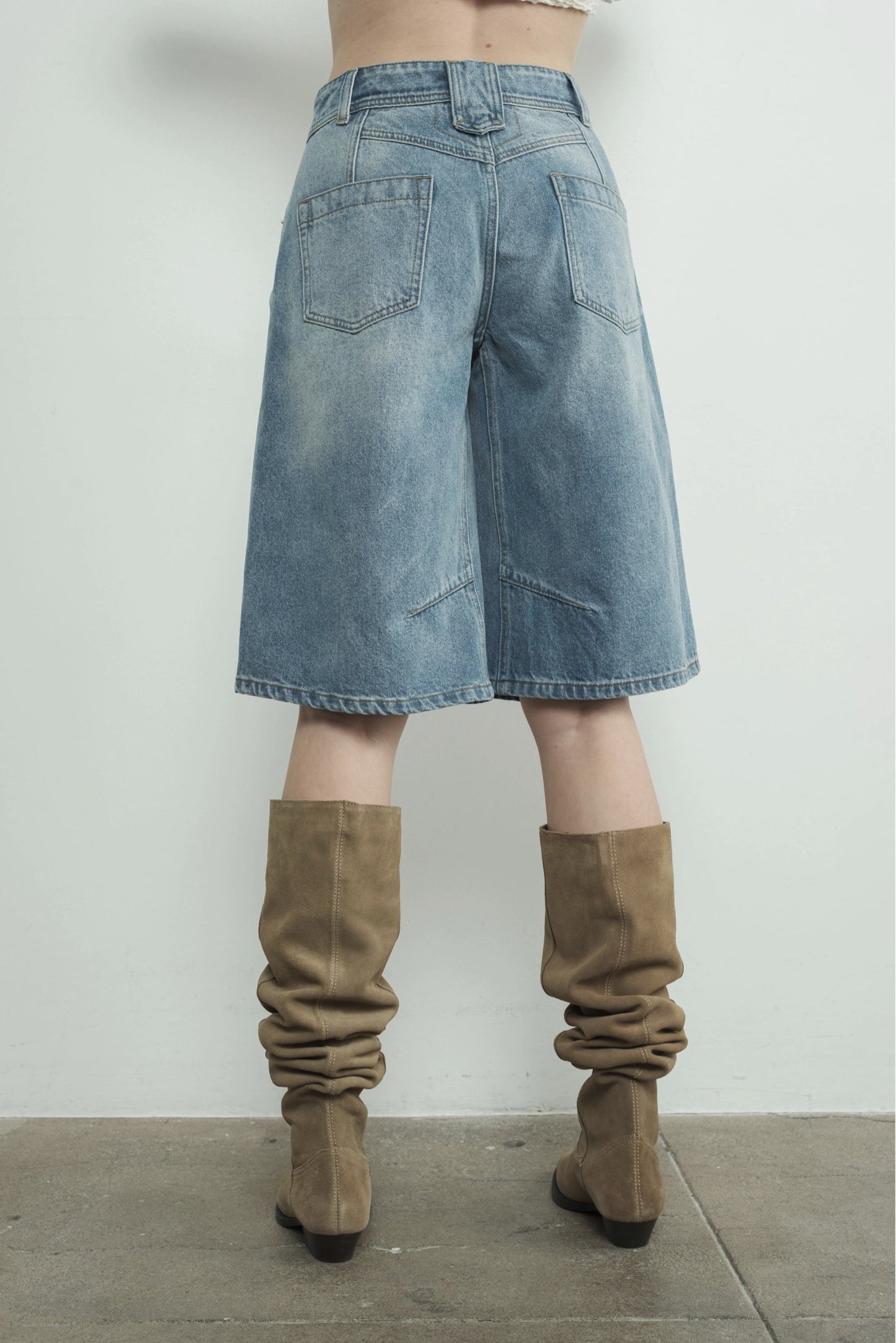 Denim Bermuda Shorts with Yoke Seam MAP3098 - By Aaron & Amber®