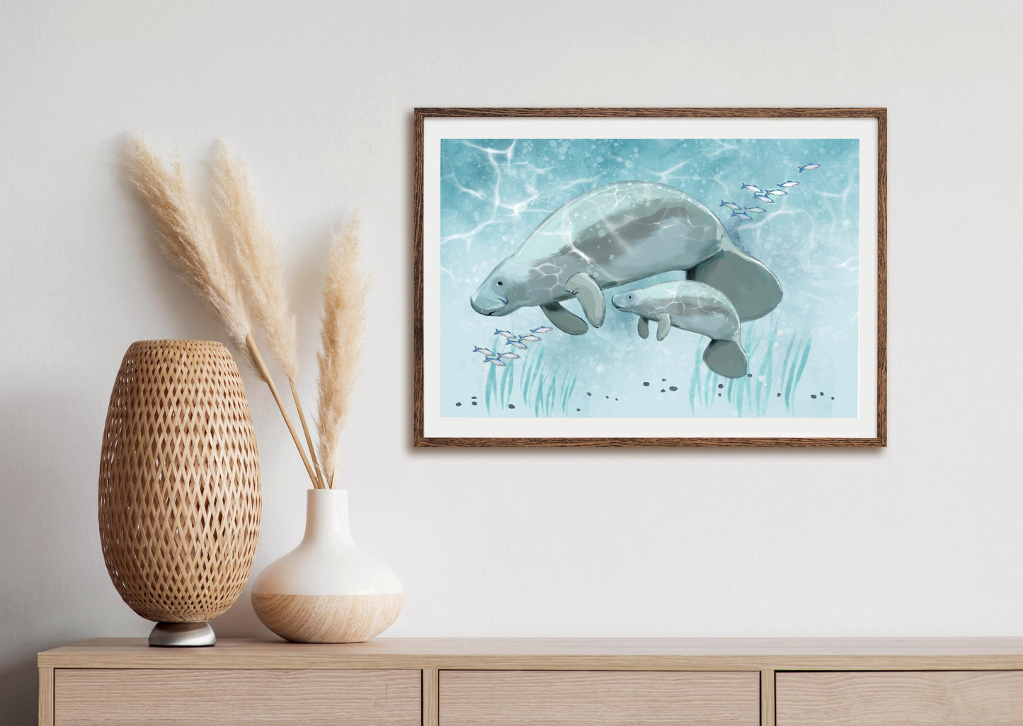 Mama and Baby Manatee - Illustrated Print by Thomas Little