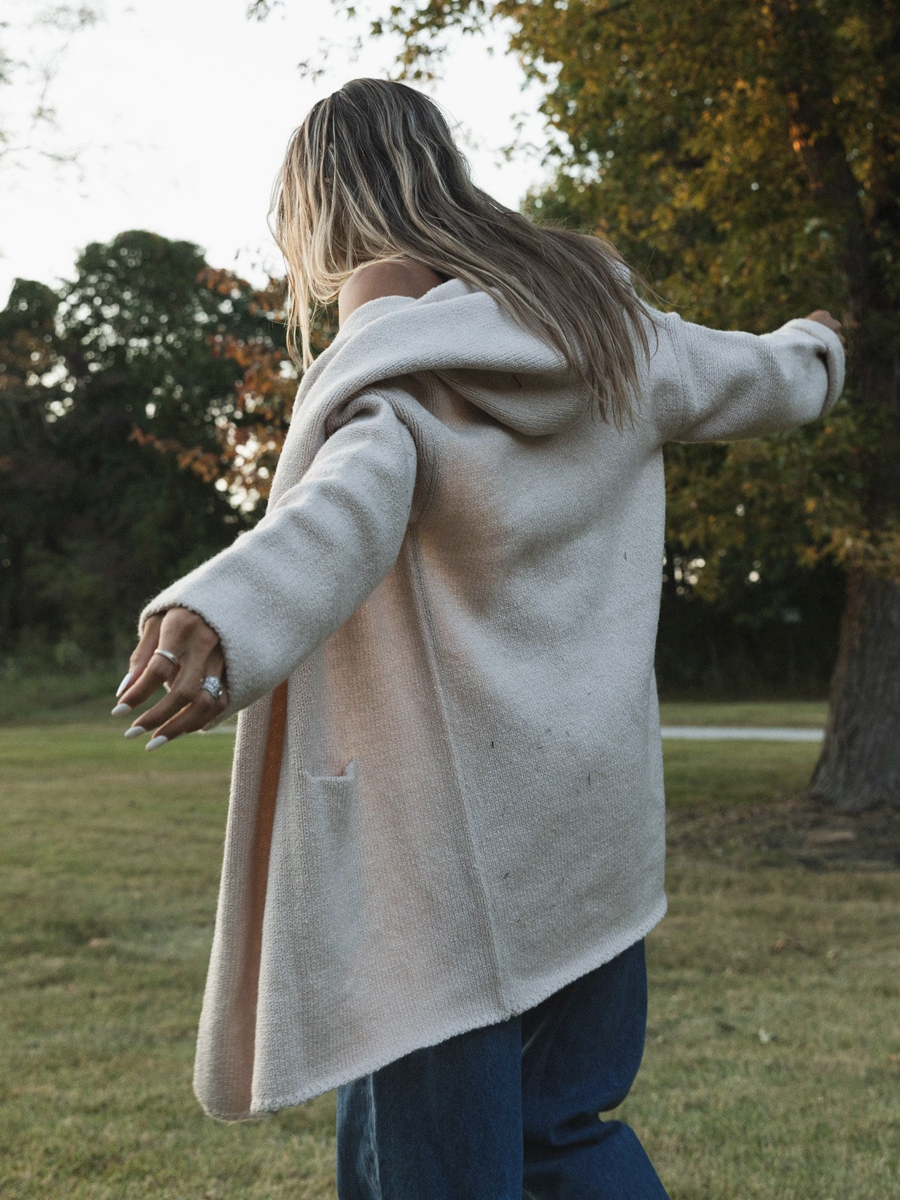 Mid-Length Oversized Long Sleeve Hooded Coatigan - by Lovestitch®