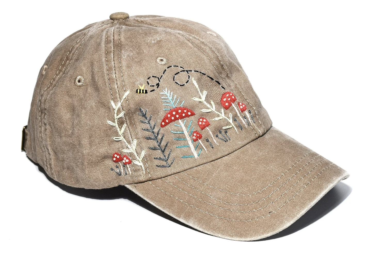 Mushroom Forest & Bee Embroidered Baseball Cap - by Quince Fables®
