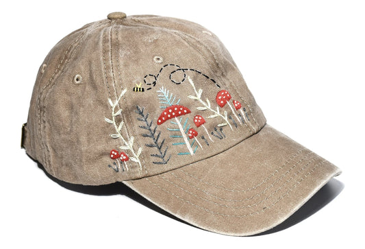 Mushroom Forest & Bee Embroidered Baseball Cap - by Quince Fables®