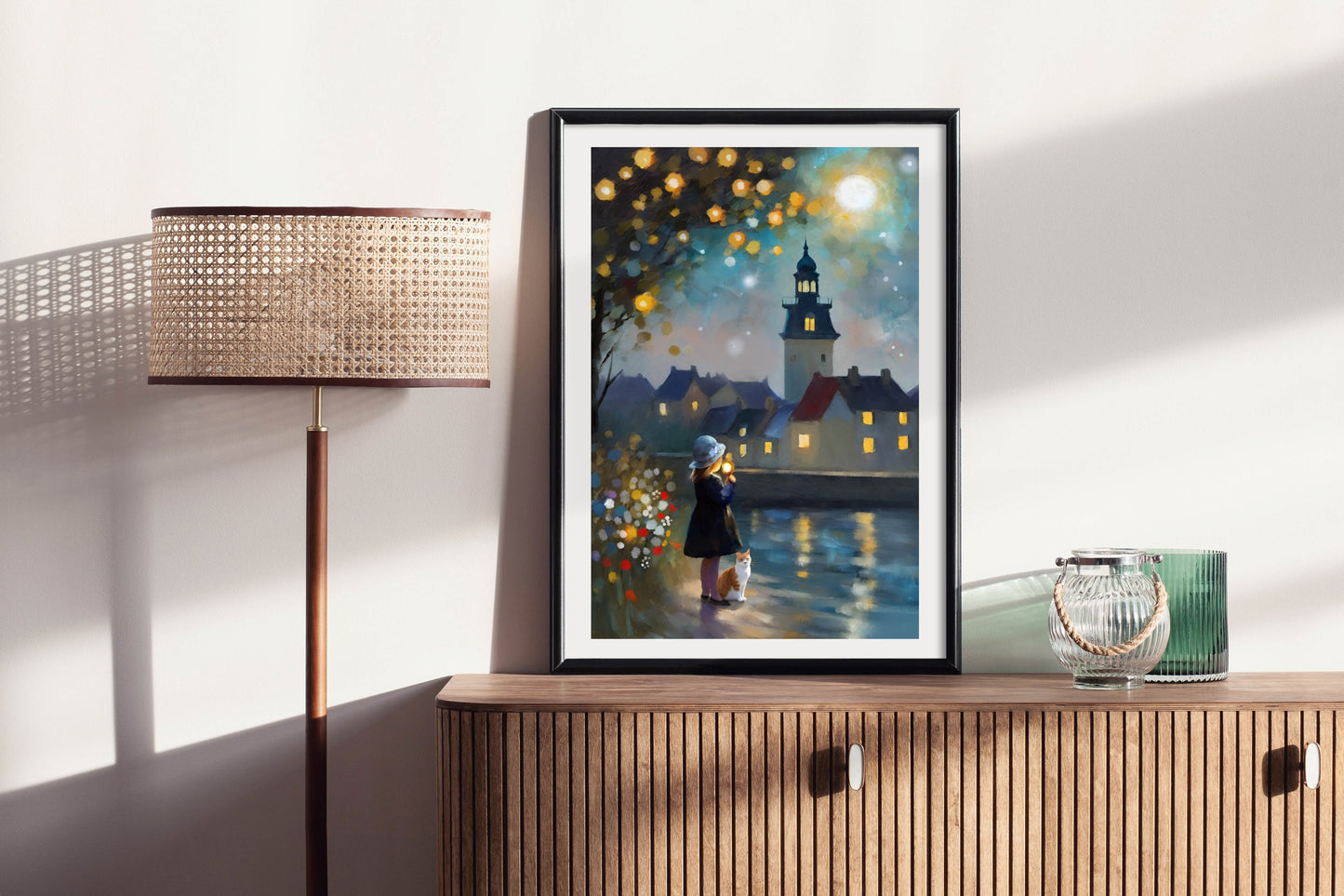 Night Moon - Illustrated Print by Thomas Little