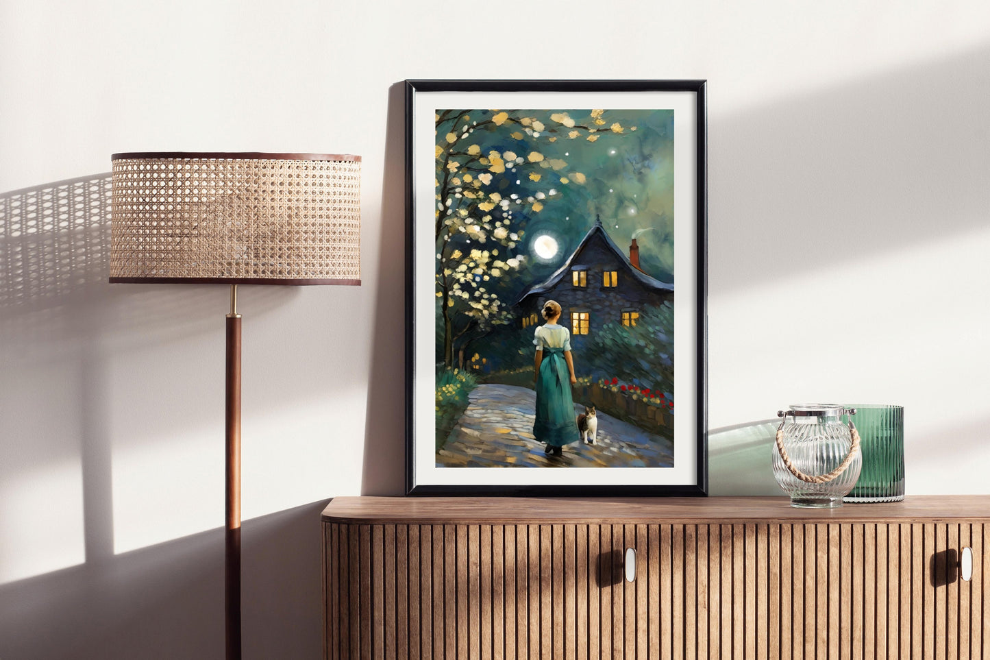 Night Passes - Dreamy Moonlit Art Print | Cottagecore Wall Decor for Home & Office