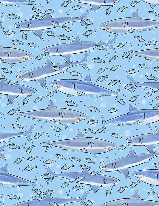 Sharks - Little Ocean Blue Studio - Fabric By The Yard - 100% Cotton - CD1297