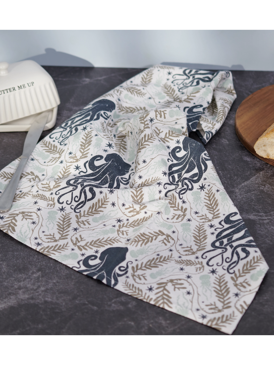 Fabric with octopus pattern on a dark surface