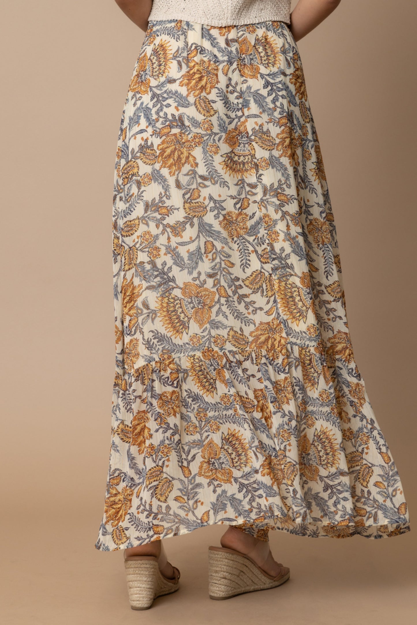Paisley Print Maxi Skirt with O-Ring Belt - by En Creme®