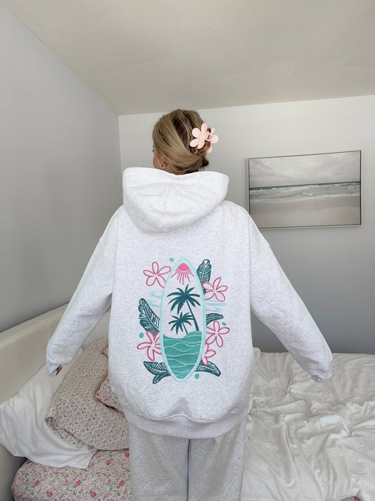 Pearl Grey Surfing the Waves Embroider Hoodie - by Sunkissed Coconut®