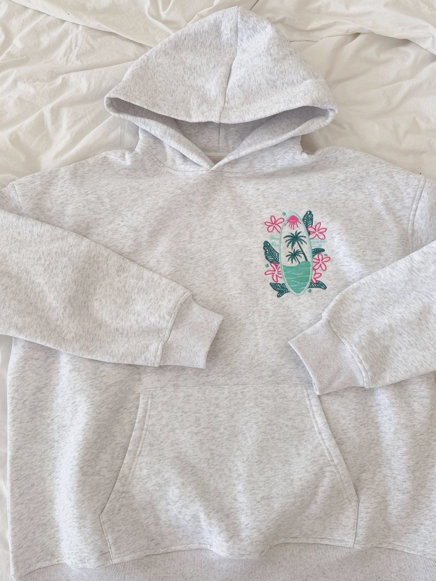 Pearl Grey Surfing the Waves Embroider Hoodie - by Sunkissed Coconut®