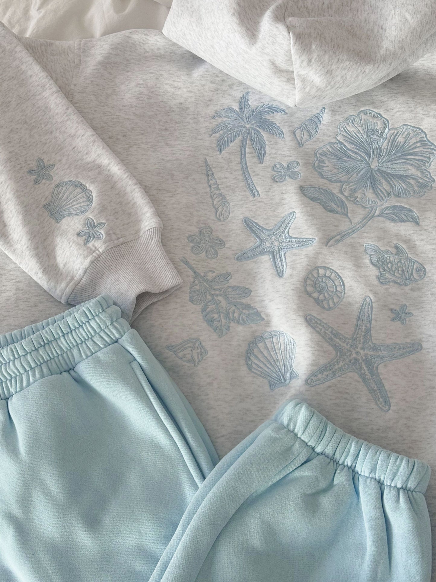 Pearl Grey Tropical Embroider Hoodie - by Sunkissed Coconut