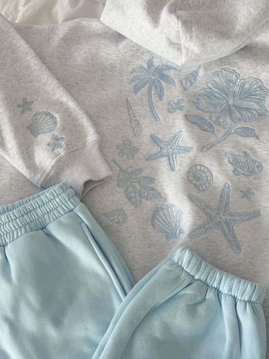 Pearl Grey Tropical Embroider Hoodie - by Sunkissed Coconut