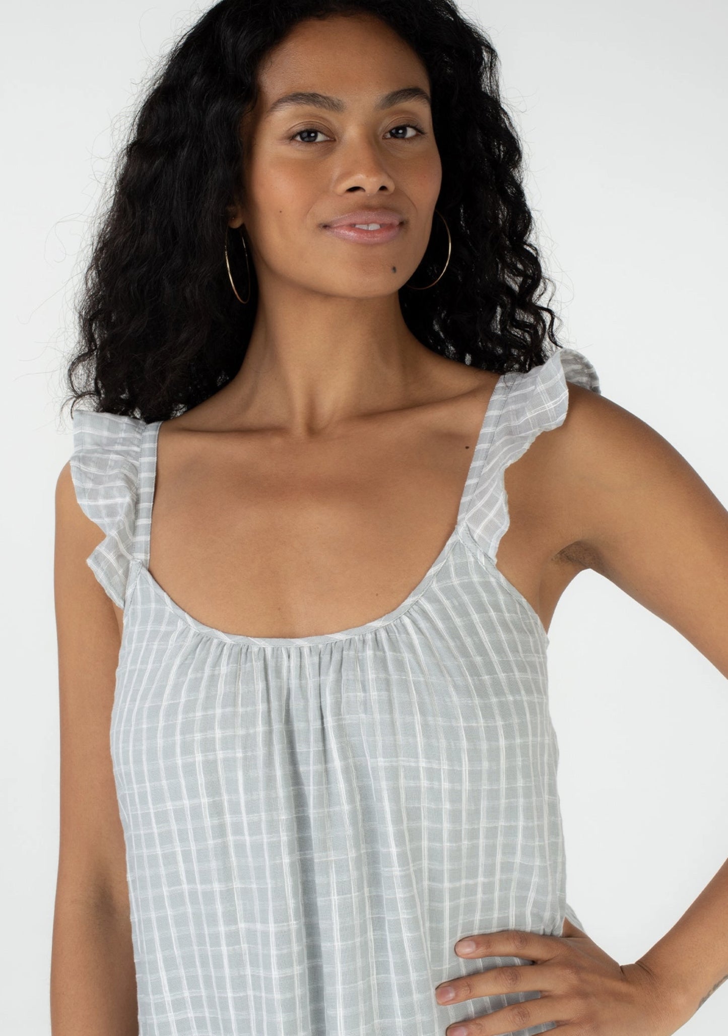 Plaid Ruffled Strap Scoop Neck Tiered Midi Dress - by Lovestitch®