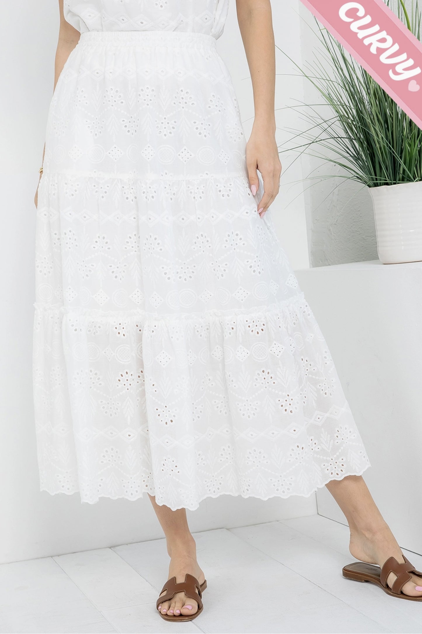 Plus Size Classic Eyelet Tiered Maxi Skirt - by Sweet Lovely by Jen®