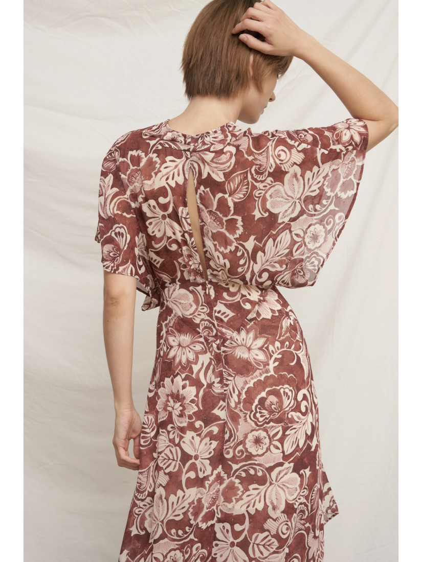 Printed Kimono Sleeve Maxi Dress with Lurex - by En Creme®