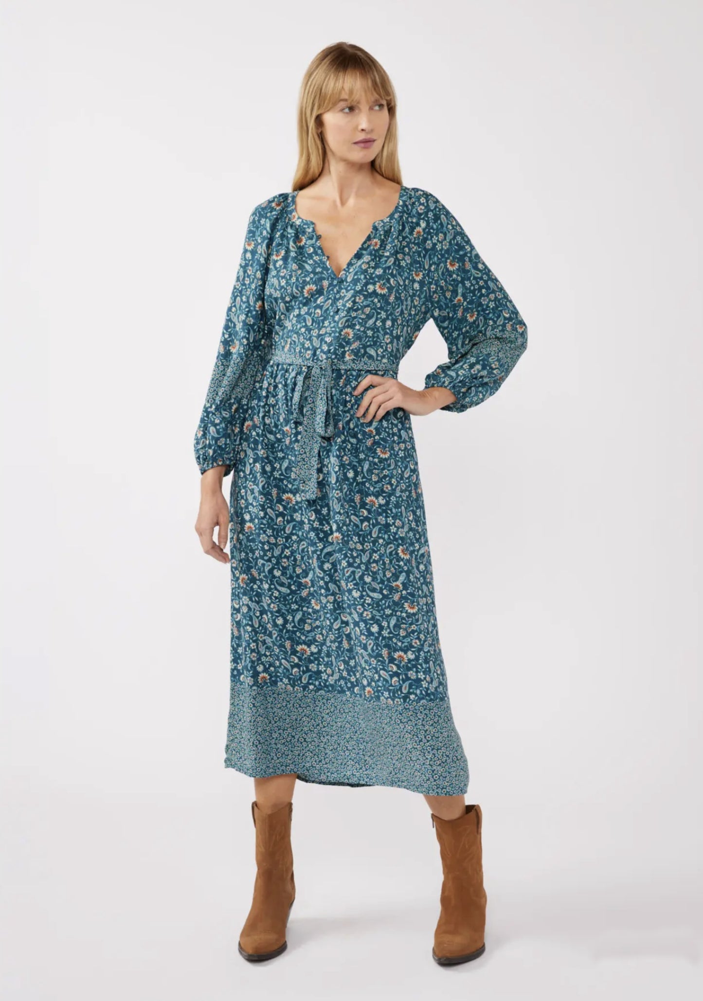 Raglan Button Front Midi Dress with Belt Tie - by Lovestitch®