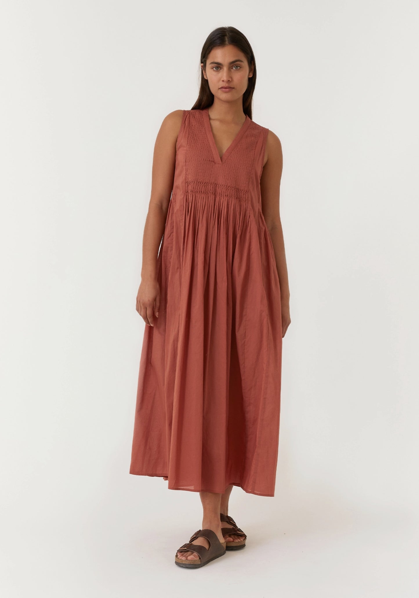 Relaxed Fit Pleated V Neck Maxi Dress - by Lovestitch®