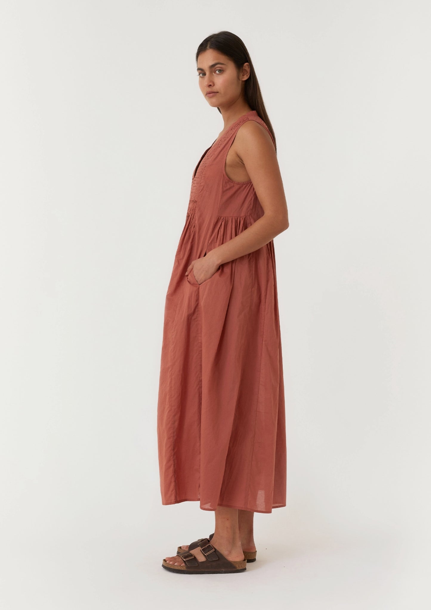 Relaxed Fit Pleated V Neck Maxi Dress - by Lovestitch®