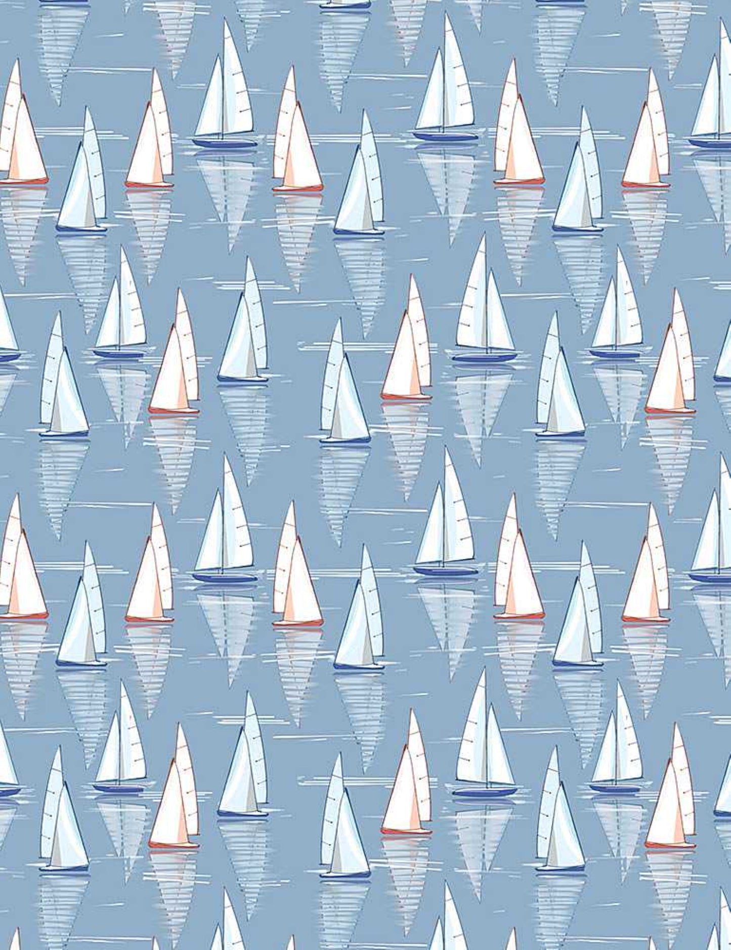 Sailboats - Little Ocean Blue Studio - Fabric By The Yard - 100% Cotton - CD1295