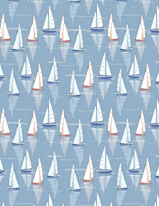 Sailboats - Little Ocean Blue Studio - Fabric By The Yard - 100% Cotton - CD1295