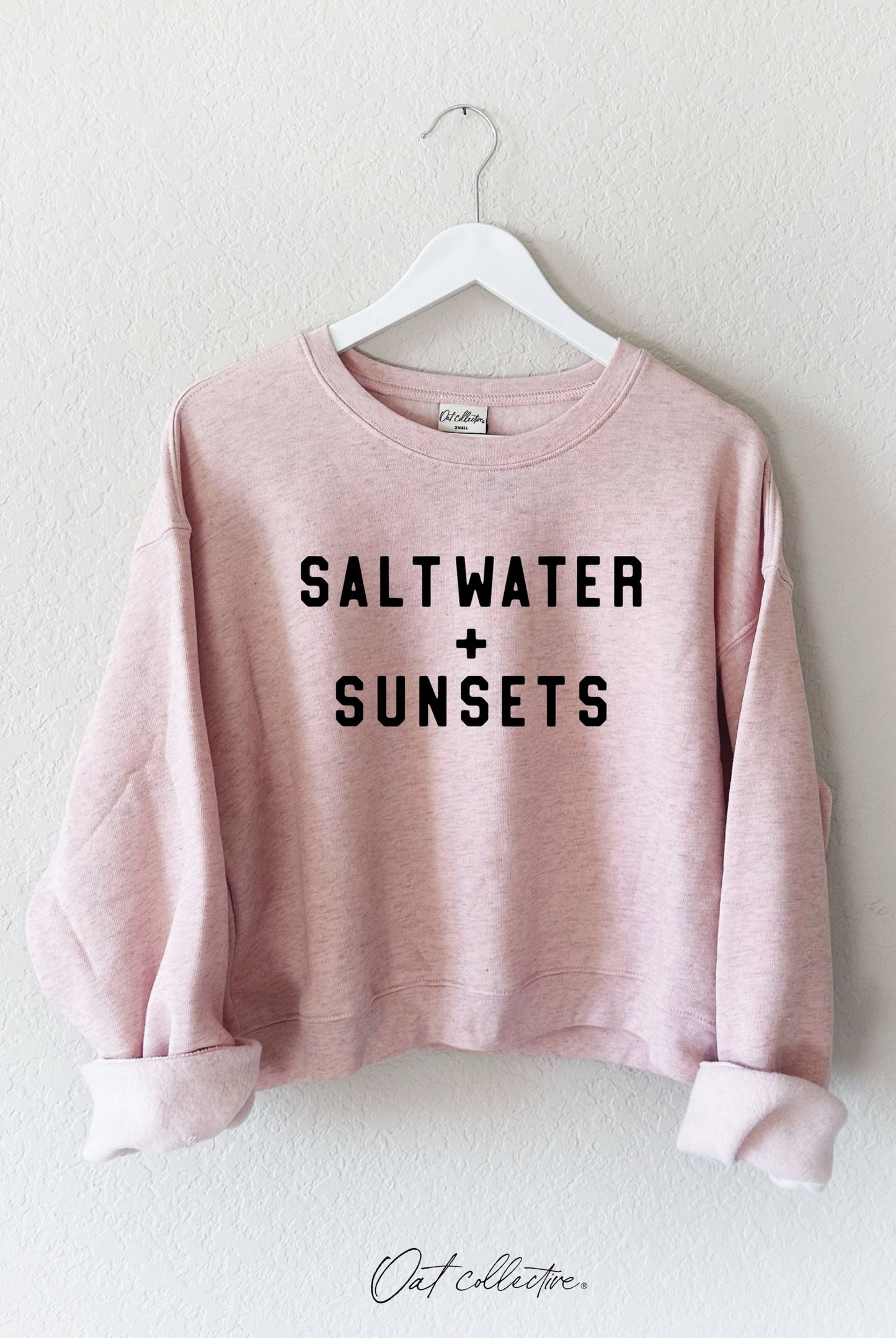 Salt Water and Sunsets Mid Graphic Sweatshirt (Rose color) - by OAT COLLECTIVE