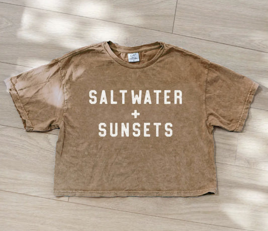 Salt Water and Sunsets Cropped Mineral Graphic Top (Toast color) - by OAT COLLECTIVE®