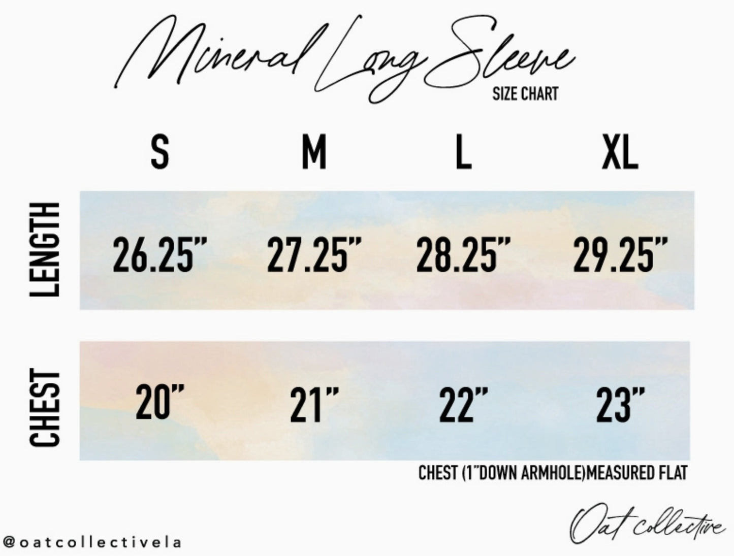 Sizes chart for sweatshirts