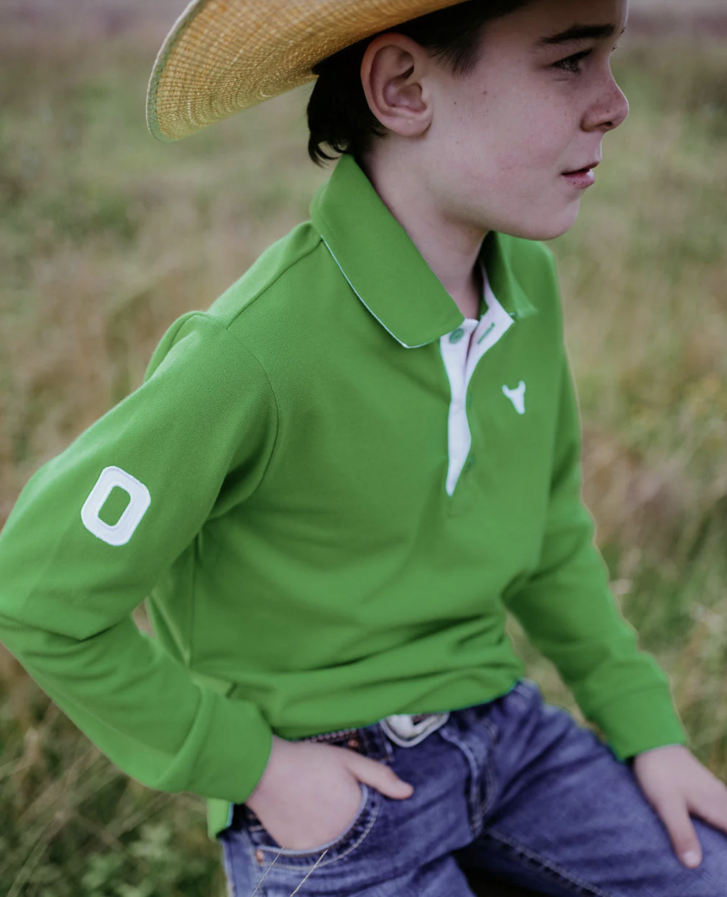 Rory - Green Go Contrast Long Sleeve Polo - Baby & Toddler