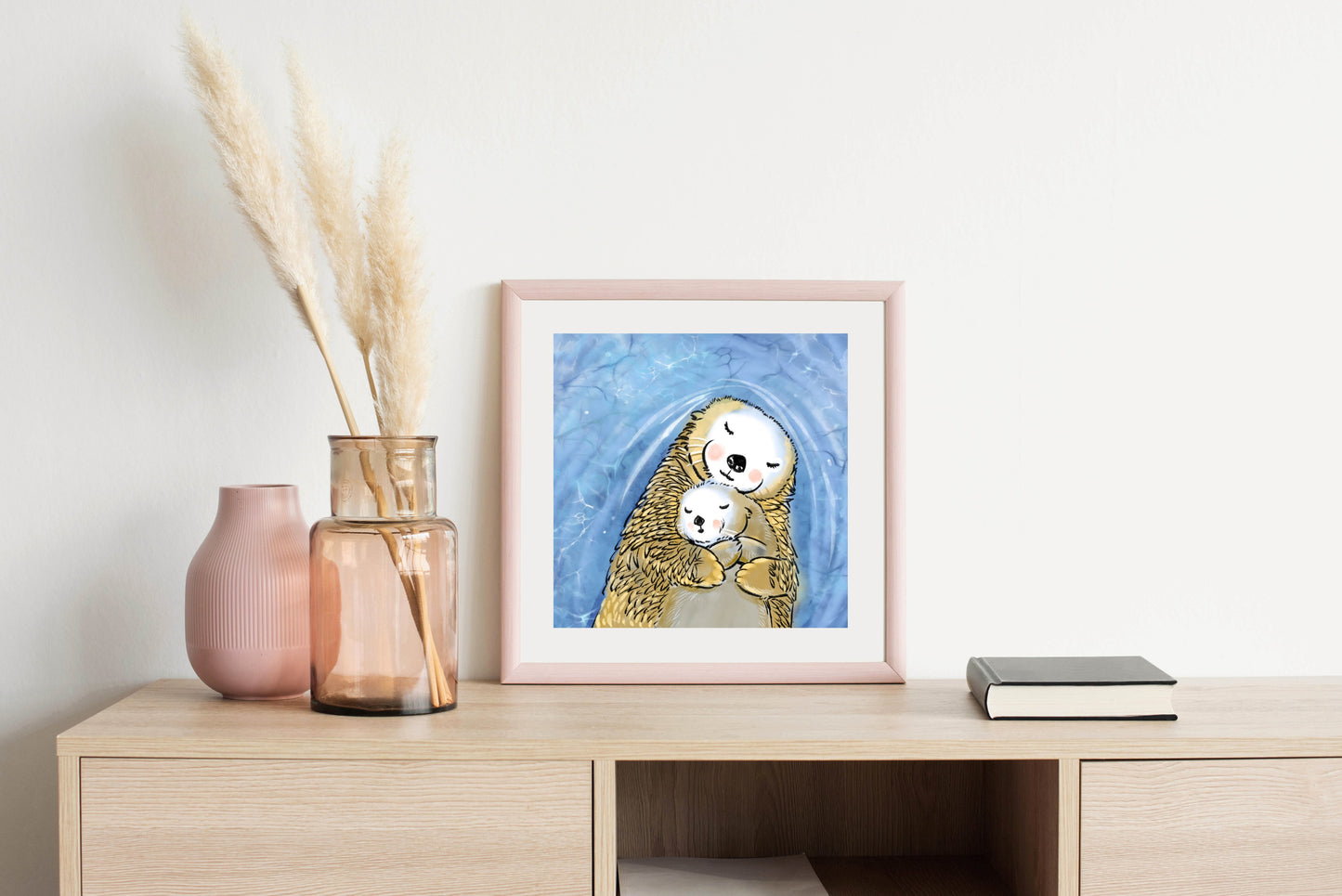 Sea Otter Mama and Baby - Illustrated Print by Thomas Little