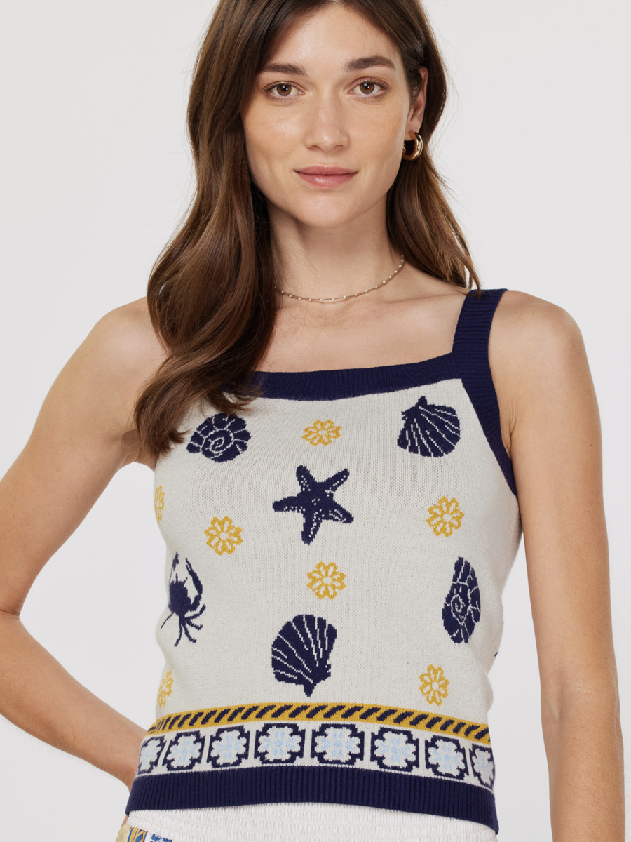 Sea Shell Motif Sweater Tank Top - by Current Air®