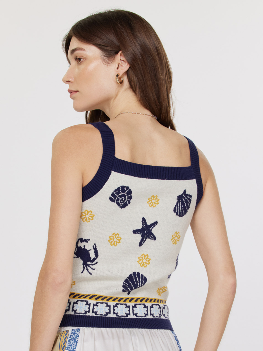 Sea Shell Motif Sweater Tank Top - by Current Air®