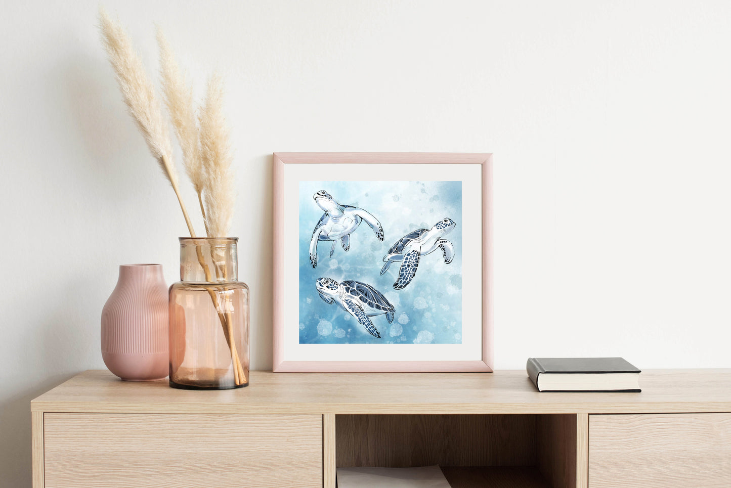 Sea Turtles in Blue - Illustrated Print by Thomas Little