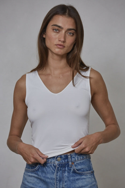 Seamless Reverse U-V Neck Tank (White color) - by By Together®