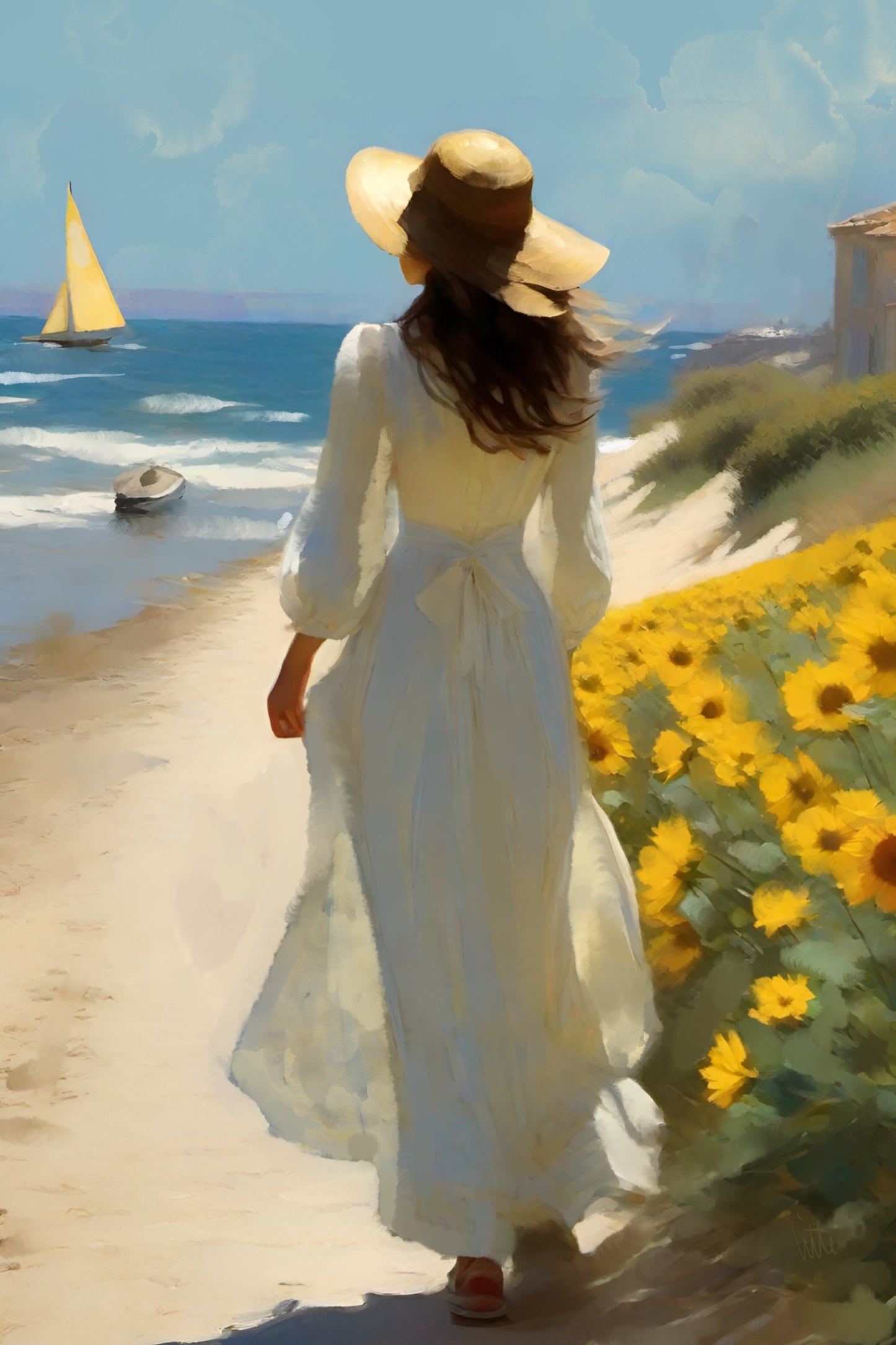 Sunflowers and Seabreeze - Illustrated Print by Thomas Little