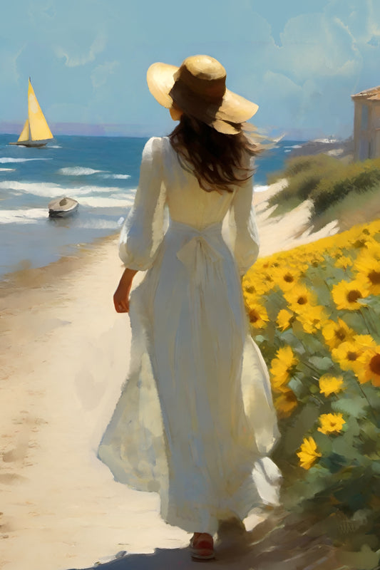 Sunflowers and Seabreeze - Illustrated Print by Thomas Little