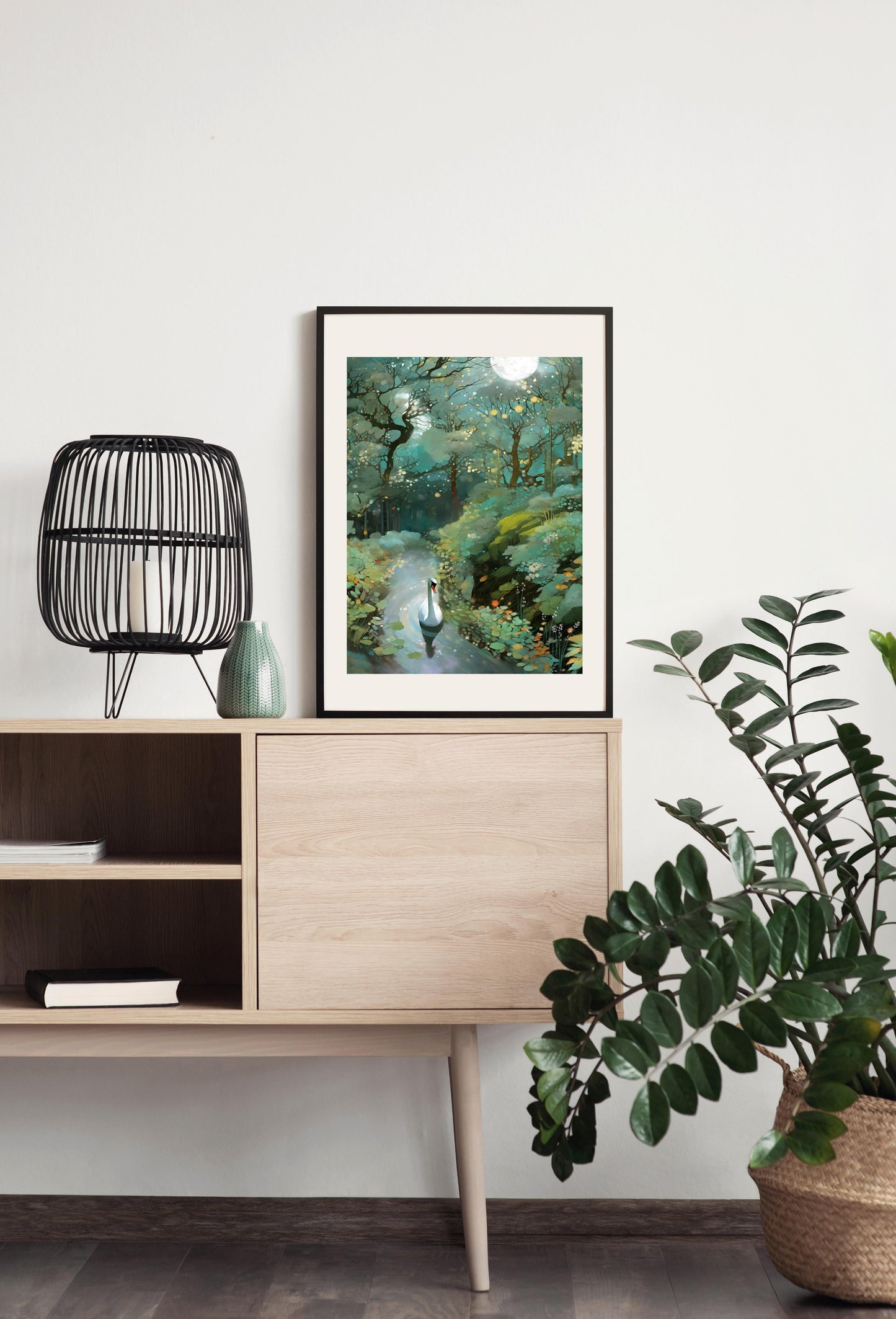 Swan Night - Illustrated Print by Thomas Little