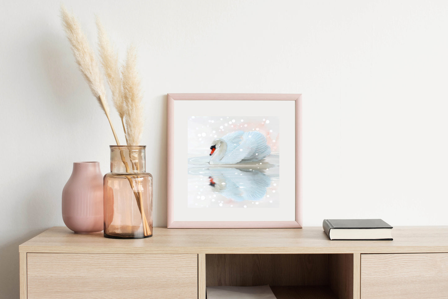 Swan and Falling Pedals - Illustrated Print by Thomas Little