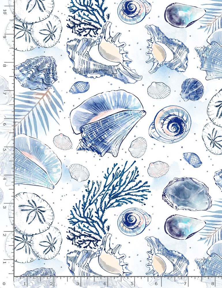 Shell Treasures - Little Ocean Blue Studio - Fabric By The Yard - 100% Cotton - CD1303