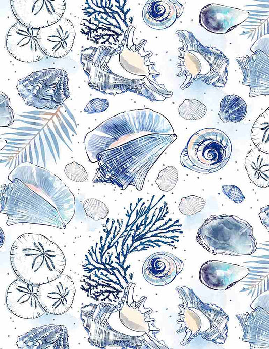 Shell Treasures - Little Ocean Blue Studio - Fabric By The Yard - 100% Cotton - CD1303