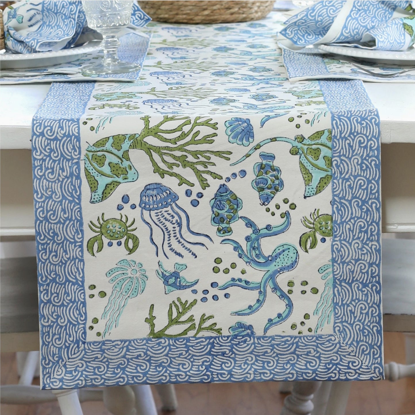 Table Runner 14"x92", Sea Life - by Pacific & Rose Textiles