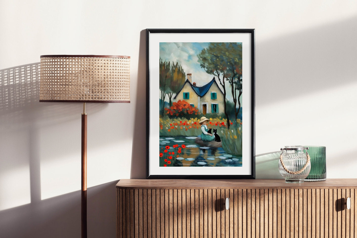 The Girl with Two Cats - Illustrated Print by Thomas Little