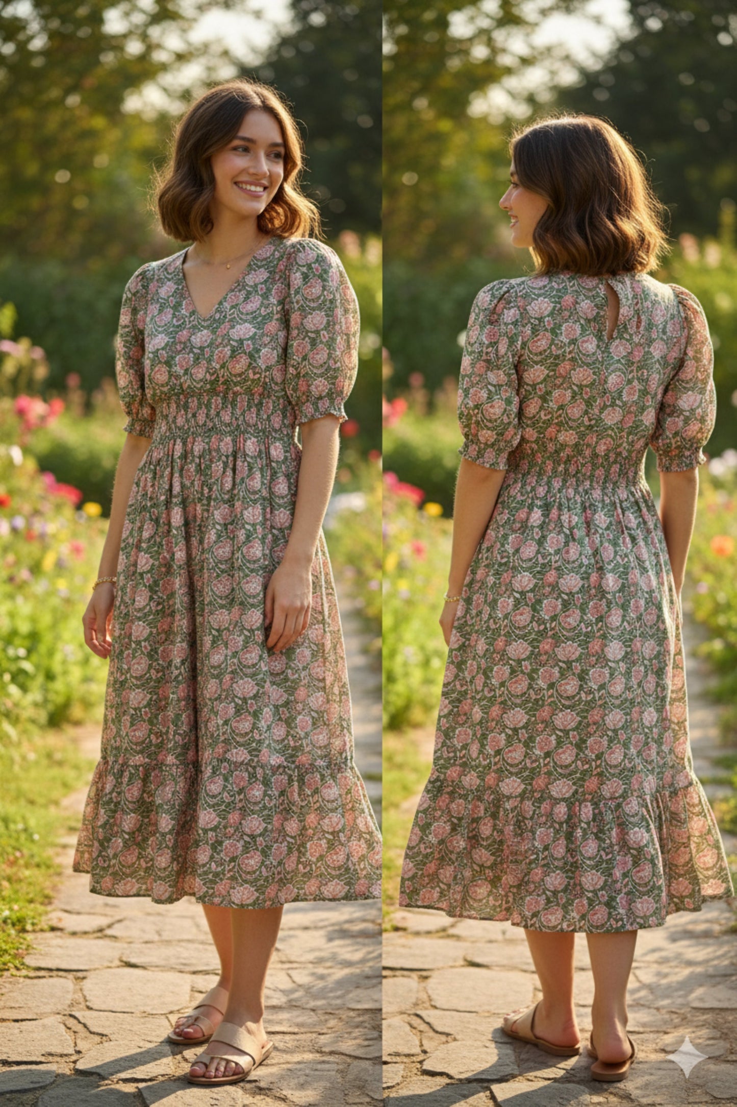 The Violet Floral Smocked Midi Dress - by Downeast®