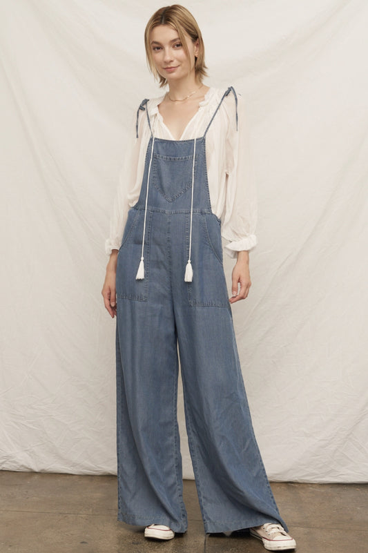 Tie Shoulder Soft Denim Jumpsuit - by En Creme®