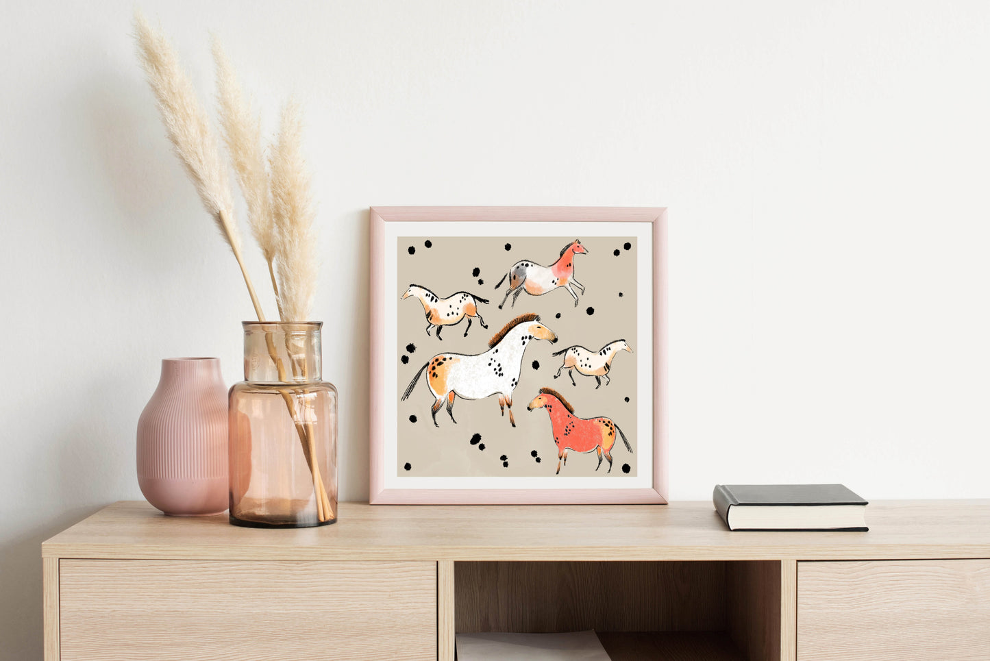 Tribal Horses Flax - Illustrated Print by Thomas Little