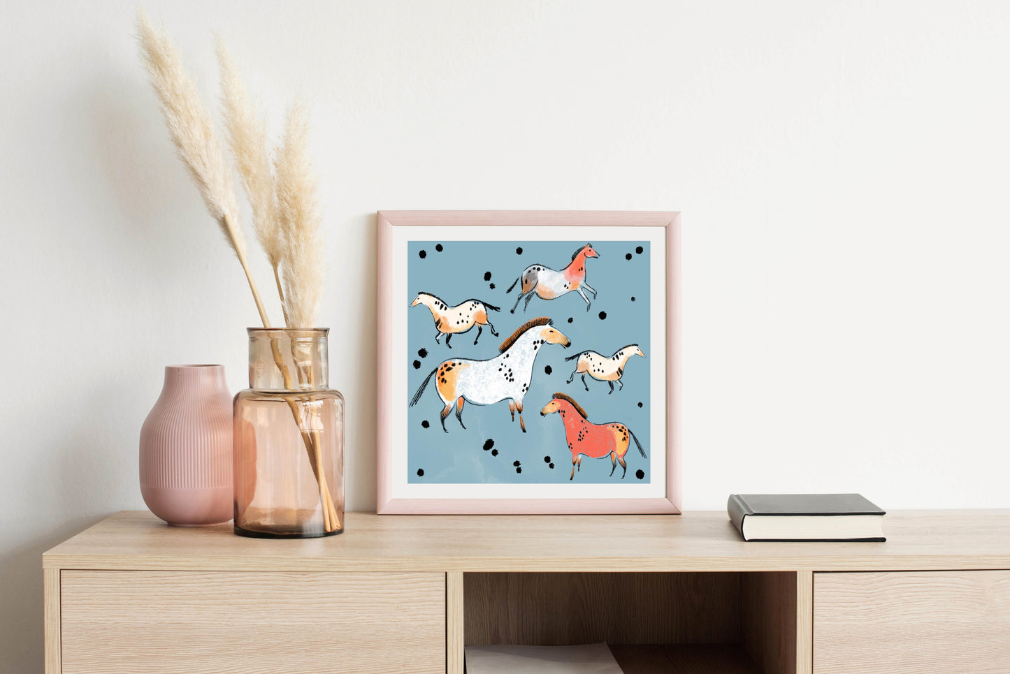 Tribal Horses Slate - Illustrated Print by Thomas Little